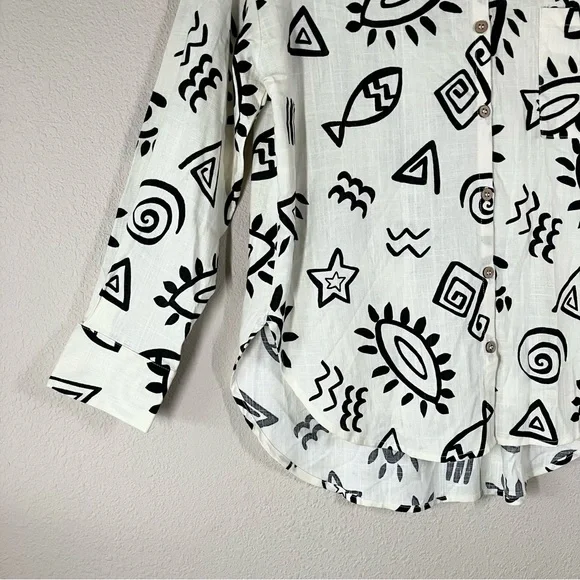 BLU PEPPER Linen Blend Button Up Shirt M Long Sleeve Boho Artsy Resort Vacation - Picture 9 of 13